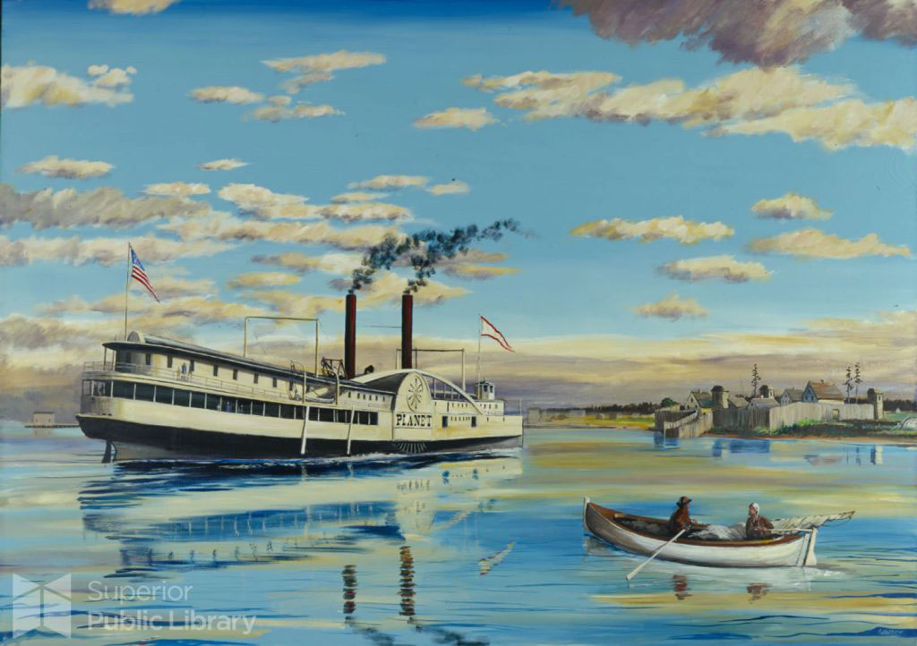 Mural painting by 
Gawboy depicting ships in a harbor.