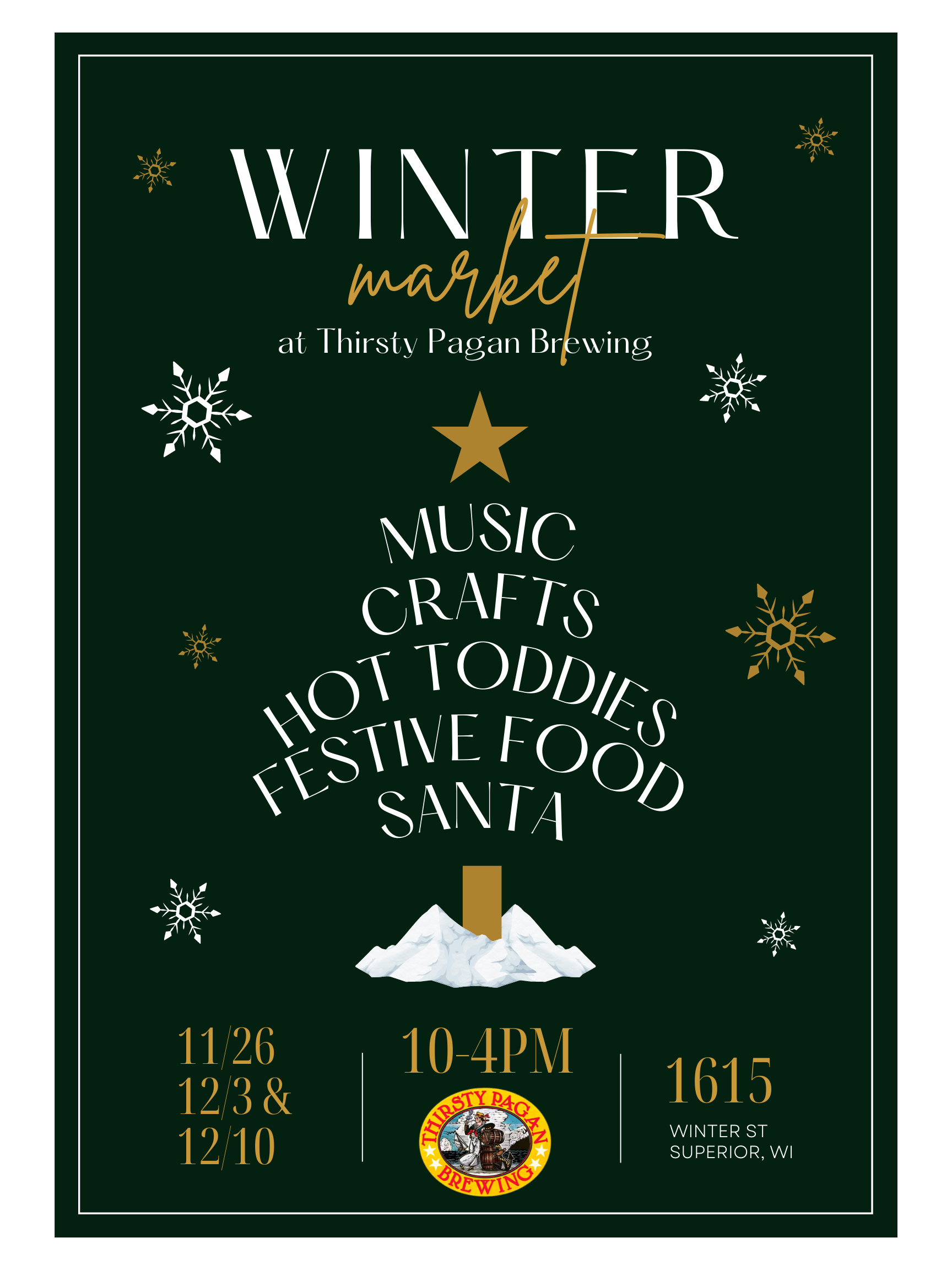 A poster for a winter market at the Thirsty Pagan Brewing.