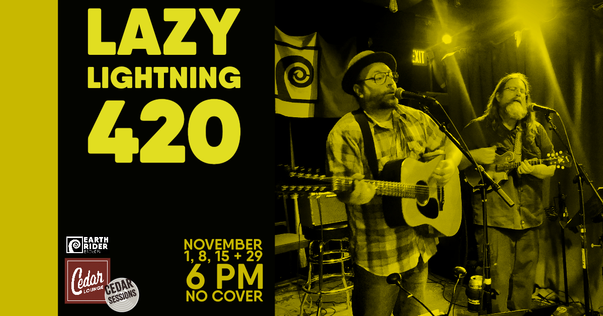 A poster for Lazy Lightning 420 at Earth Rider Brewery.