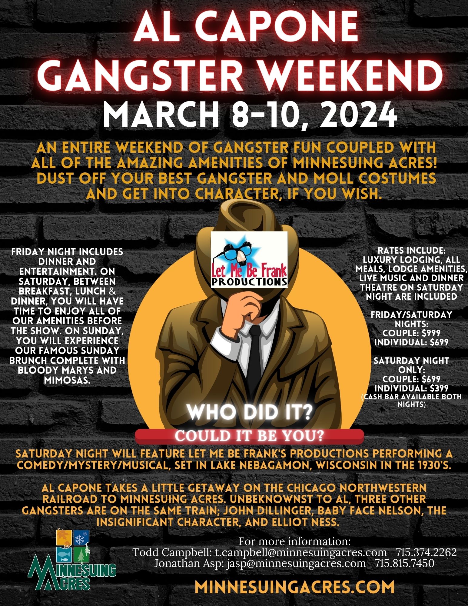 A Brochure for Al Capone Gangster Weekend.
