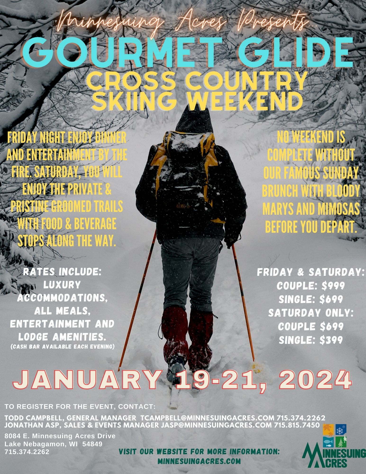 A brochure for a Gourmet Glide Cross Country Skiing Weekend.