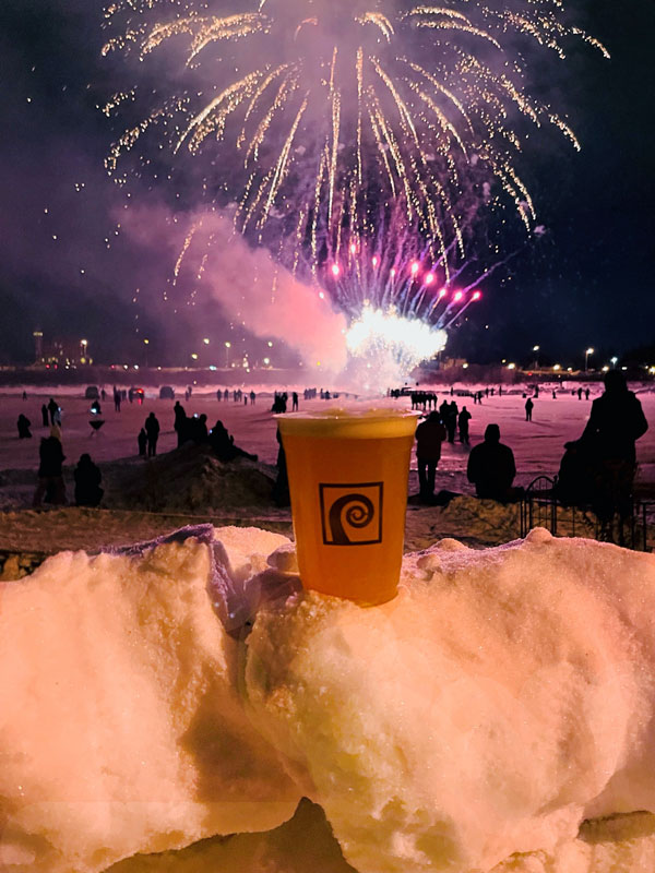 Fireworks and beer from Earth Rider at the Lake Superior Ice Festival.