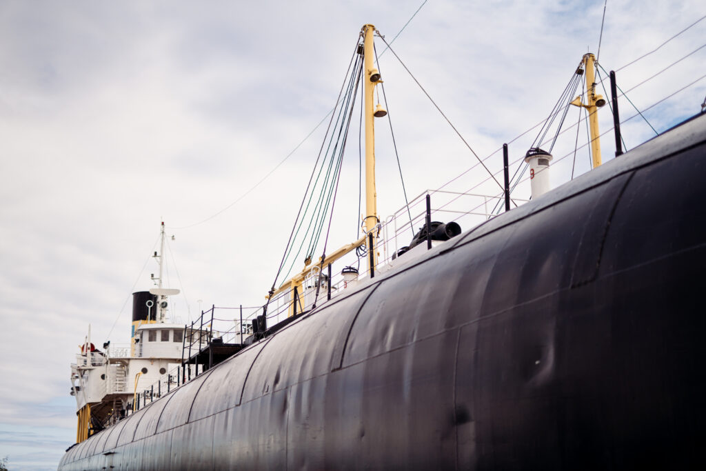 A side view of the SS Meteor ship museum