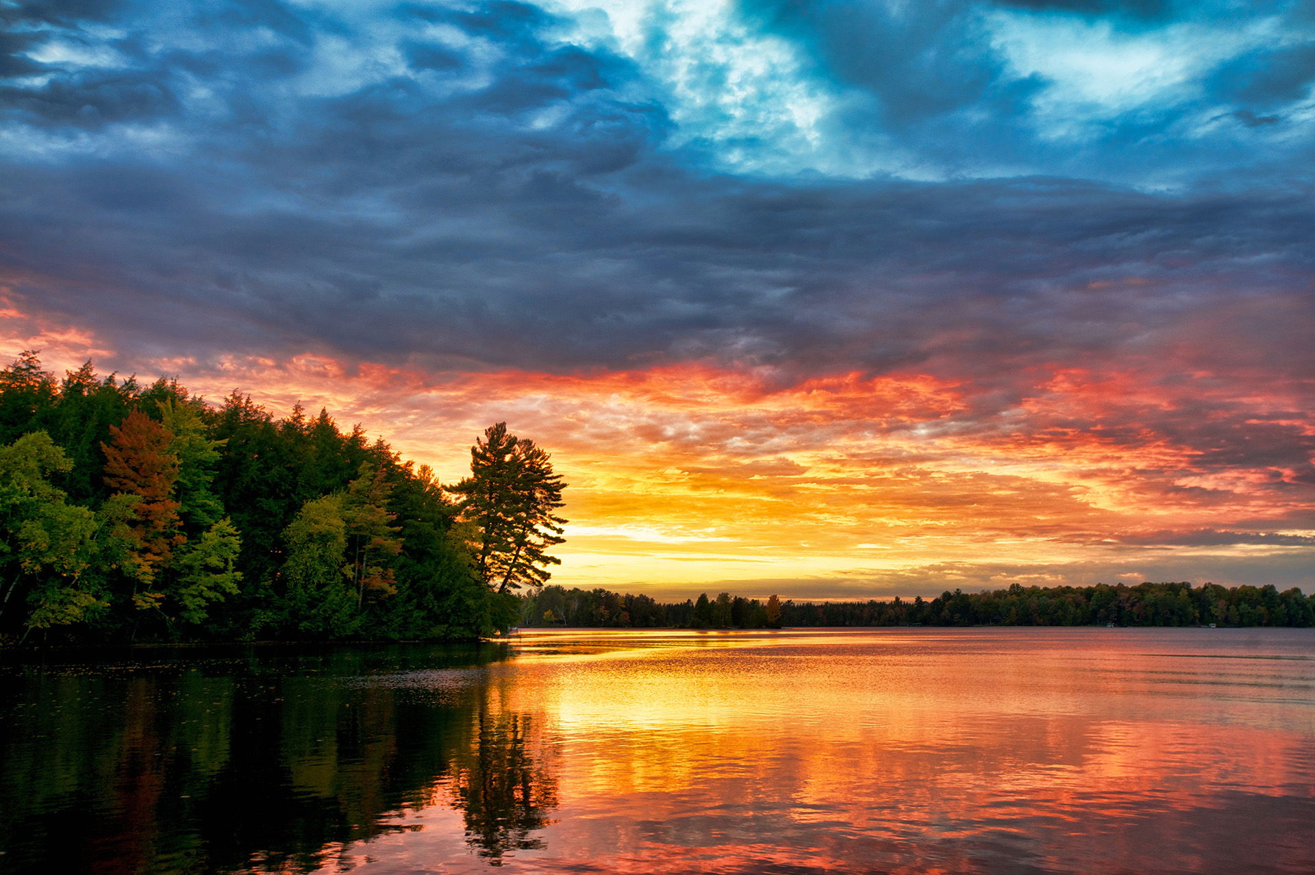 Sunset sky reflecting on a river.
