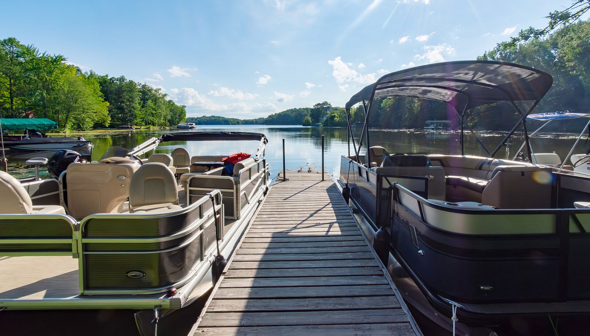 A dock with boats on it, perfect for enjoying summer activities in Douglas County Wisconsin.