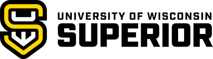 University of Wisconsin–Superior logo featuring a stylized yellow and black "S" emblem to the left of the university name in bold black lettering.