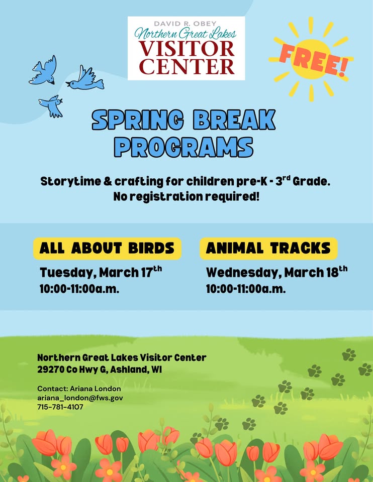 Great Northern Lakes Visitor Center Spring Break Programs: Animal Tracks – Ashland WI