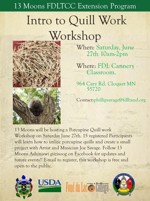 Intro to Quillwork Workshop @ FDL Cannery Classroom – Cloquet