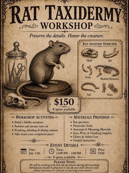 Rat Taxidermy Workshop @ Cryptic Veil Oddities Studio – Superior