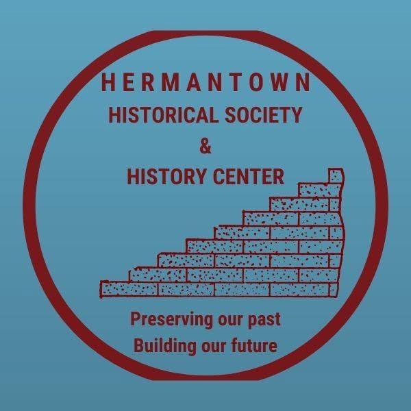 Logo for the Hermantown Historical Society & History Center featuring a stone stair graphic and the slogan “Preserving our past, Building our future.”